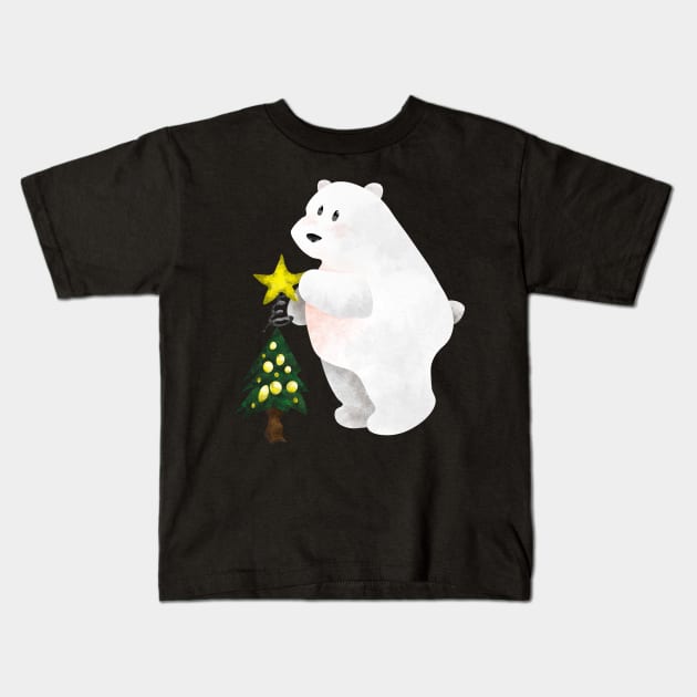 Polar Bear Decorating a Tree Kids T-Shirt by MSBoydston